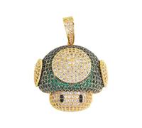 Feng Shui Accessoires pour Filles Collier Champignon en Argent Sterling 925 pour Femmes et Hommes, Pendentif en Forme de tête de Champignon Bling Zircon cubique Collier de Bijoux Hip Hop Rock pour