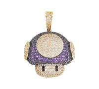 Feng Shui Accessoires pour Filles Collier Champignon en Argent Sterling 925 pour Femmes et Hommes, Pendentif en Forme de tête de Champignon Bling Zircon cubique Collier de Bijoux Hip Hop Rock pour