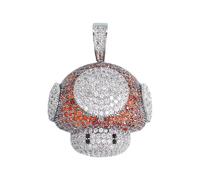Feng Shui Accessoires pour Filles Collier Champignon en Argent Sterling 925 pour Femmes et Hommes, Pendentif en Forme de tête de Champignon Bling Zircon cubique Collier de Bijoux Hip Hop Rock pour