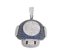 Feng Shui Accessoires pour Filles Collier Champignon en Argent Sterling 925 pour Femmes et Hommes, Pendentif en Forme de tête de Champignon Bling Zircon cubique Collier de Bijoux Hip Hop Rock pour