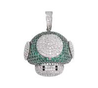 Feng Shui Accessoires pour Filles Collier Champignon en Argent Sterling 925 pour Femmes et Hommes, Pendentif en Forme de tête de Champignon Bling Zircon cubique Collier de Bijoux Hip Hop Rock pour