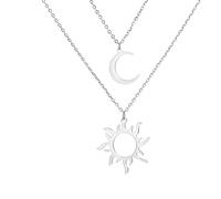 Feng Shui Accessoires pour Filles Collier Croissant de Lune en Argent Sterling 925 pour Femmes et Hommes, Collier de sorcière en Couche Colliers Croissant de Soleil et de Lune Pendentif en Forme de