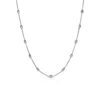 Feng Shui Accessoires pour Filles Collier de Perles ovales en Argent Sterling pour Femmes et Adolescentes - Collier de Station 925, Bijoux en Argent 925, Collier en Argent Sterling de 10 à 36 Pouces,