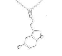 Feng Shui Accessoires pour Filles Collier de sérotonine en Argent Sterling 925 pour Femmes et Hommes, bière 3D Trinitrotolu Vitamine C cocaïne Eau DMT molécule Science biologie Chimique Pendentif à