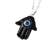 Feng Shui Accessoires pour Filles Collier Hamsa en Argent Sterling 925 pour Femmes et Hommes, Collier de Main Hamsa Multicolore Mauvais œil Simple Dinde chaîne de clavicule Main de Fatima œil Bleu