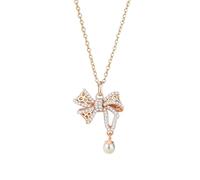 Feng Shui Accessoires pour Filles Pavé européen AAA CZ nœud Papillon 925 chaîne de Collier en Argent Sterling pour Les Femmes Cadeau de fête d'anniversaire Bijoux de mariage-T88 Cadeau