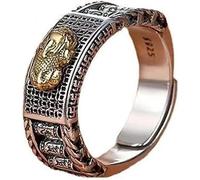 feng shui bague mantra, bague fantaisie, Feng Shui Pixiu Mantra Ring SSilver Bouddhiste Bonne Chance Amulette Mantra Double Protection Richesse Amour Santé Anneau Cadeau for Hommes Femmes Réglable ( C