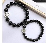 Feng Shui Black Obsidian 925 Silver Charm Cross Flower Amulet Natural Crystal Chakra Luxury Talisman for Prosperity Good Luck Money Protection, 8 mm / 1951