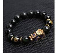 Feng Shui Bracelet Bracelet Feng Shui Pixiu/Pi Yao Obisdian à changement de couleur portant Turn-Luck-into-Your-Favor Windmill of Chi Lucky Charm Bracelet réglable for l'argent, la prospérité, le succ