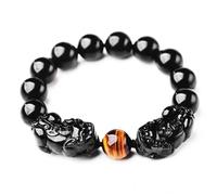 Feng Shui Bracelet Mascotte Obsidienne Noire pour Bonne Fortune | Amulette en Pierre Naturelle pour la Richesse et la Protection | Design Unisexe Homme Femme, 12MM, Pierre, Pas de pierre précieuse