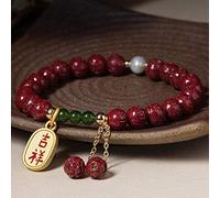 Feng Shui Bracelet porte-bonheur pour femme avec pendentif en forme de lotus et de cinabre naturel sculpté à six caractères pour attirer l'argent et éloigner les mauvais esprits, cinabre de 6 mm