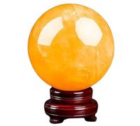 Feng Shui Citrine Crystal Sphere Ball, Crystal Sphere with Wooden Stand,Yellow Calcite Office Gumper for Home Ornaments Decoration,20cm/7.9in