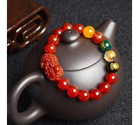 Feng Shui Crystal Bracelet Five Gods of Wealth Five Elements Pixiu Charm Bracelet Natural Quartz Chakra Gems Spiritual Amulet Money Luck contre le mal, une paire Cinnabar (couleur: Agate rouge)
