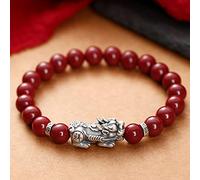 Feng Shui de Richesse Cinnabar Natural Stone Cinnabar 6/8/10/12 mm de Perles pour Femmes Men 925 SERRING Silver Pi Yao Amulet Good Luck Crystal Quartz, 10 mm (Couleur: Quartz