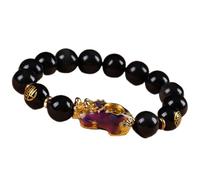 Feng Shui Dragon Obsidienne Noire Naturelle Changeant De Couleur De Perles De Cristal De Quartz Amulette De Richesse Bonne Fortune,Noir