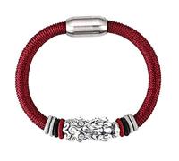 Feng Shui en Argent Pur avec nœud en Diamant/Piyao en Cristal pour protéger la Chance, l'amour, l'argent, la prospérité Heureuse, Attirer pour Homme/Femme, cinabre (Couleur : Rouge)