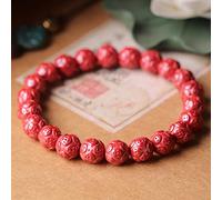 Feng Shui en Cristal de Cinabre de Perles Extensible Sculpté Pièces Anciennes Amulette de Richesse de Perles Mala Bouddhiste Bonne Chance pour Femmes Hommes Rouge, 11 mm