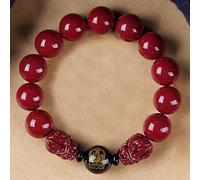 Feng Shui en Cristal de cinabre Naturel Double Dragon de Perles de prière Bouddhiste de Perles Extensible de 14 mm en Cristal Vintage Rouge