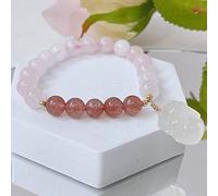 Feng Shui en Cristal de Quartz Rose Pendentif à breloque Lapin à Quartz Fraise en Perles Extensibles en Cristal Reiki Talisman Stone Bring Good Luck Love