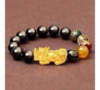 Feng Shui en Obsidienne dorée Naturelle - à Changement de Couleur - Dieu de la Richesse - Perles de Cristal - Talisman pour l'argent, la prospérité, la Bonne Chance, doré, 12 mm