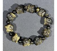 Feng Shui en Obsidienne en Or Naturel de Perles tête de Lion de Bon augure 8 mm Perles d'espacement en Cristal Talisman Chakra Pierres Bonne Chance Amulette Unisexe, 10 Perles de Lion