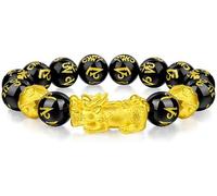 Feng Shui, en Obsidienne Noire, de Richesse Feng Shui, Naturel à Six Mots, Talisman des Mauvais Esprits Reiki pour la prospérité, l'argent, la Bonne Chance, 12 mm
