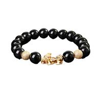 Feng Shui en Obsidienne Noire Or Piyao/Richesse, Bijoux Authentiques, amulette en Cristal de Chakra de guérison, Porte-Bonheur, Cadeaux pour Femmes Hommes, 14 mm