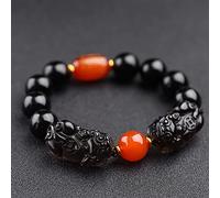 Feng Shui en Obsidienne Noire/Richesse, Bijoux en Agate Authentique, amulette en Cristal de Chakra de guérison, Porte-Bonheur, Esprits de Richesse, Cadeaux pour Femmes Hommes, B, 12 mm