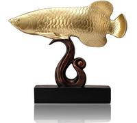 Feng Shui Gold Fish Figurine Koi Carpe Statues Table Sculpture, Arowana Sea Animal Home Decor, Art Figure Desktop Kitchen Decorations, Ocean Floor Ornaments for Living Room Party (Gold)