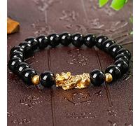 Feng Shui Noir Obsidienne Or Piyao/de Richesse Bijoux Authentiques Chakra de Guérison Amulette en Cristal Chanceux Richesse Ward Esprits Cadeaux pour Femmes Hommes, 6 mm