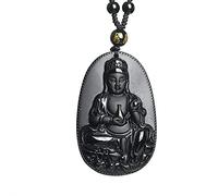 Feng Shui Noir Obsidienne Richesse Collier Guanyin/Kuan Yin Pendentif Collier Reiki Cristal Bouddha Charme Talisman Pierre Antique Cristal Collier Attirer l'argent Chance, Pendentif Unique (Color : W