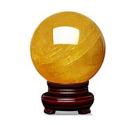 Feng Shui Ornaments Crystal Ball/Photography Ball Yellow White Glass with Base Bracket Auspicious Transfer Open Light for Photography Decoration (B 10CM)