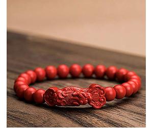 Feng Shui Pi Xiu Piyao Bracelet de haute pureté cinabre Ruyi prospérité Amulette guérison Chakra Talisman Warding-off mauvais esprits Yang attirer l'argent de l'énergie Bonne chance,Red cinnabar,8mm