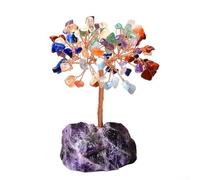 Feng Shui pour les morceaux de cristal pour décoration de bureau d'arbre en cristal, pierres naturelles polies avec bases assorties pour améliorer le flux d'énergie et la prospérité (C)