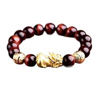 , Feng Shui Prospérité Oeil de Tigre Rouge Pierre Or Pi Yao Richesse Perles Cristal Chakra Amulette Argent Bonne Chance