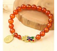 Feng Shui Wealth Bracelet for Women Natural Red Agate Black Agate Jade Jasper Amgate Jade Jasper Amazonite Color Changing Pixiu Pi Yao Bracelet Elastic Beaded Bracelet Attracts Mo,Red Agate