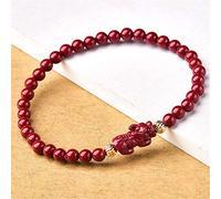 Feng Shui Wealth Cinnabar Pixiu Bracelet Natural Purple Cinnabar Slender Pixiu/Piyao Gold Beads Amulet Prosperity Ore Ore attire le bracelet chanceux pour les femmes/hommes, 4 mm Cinnabar
