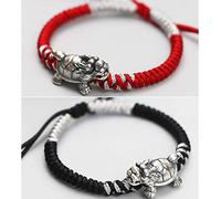 Feng Shui Wealth Dragon 999 Silver Chinese Antique Chuck Charmy Charm Bangle Prosperity for Money Good Luck Longevity, Black Red Set of Two / 1962