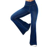 Fengbay Bootcut Jean pour femme, col en V, taille haute, pull on ventre, skinny, denim, très élastique, tissu doux, pantalon de fitness, bleu foncé, S