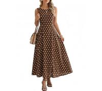 Fengbay Robe à pois pour femme - Robe longue drapée taille haute | Robe longue sans manches à col rond, tissu drapé léger, motif à pois rétro pour l'été, décontracté, quotidien et fête
