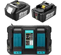 FengBP® Batteries Li-Ion 18V 5,0Ah Lot de 2 pour Tronçonneuse Makita DUC 353 DUC353Z DUC303 DUC400 + Chargeur Double