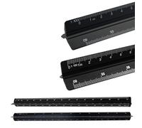 FENGCHUANG 2 Pièces Règle D'architecte Triangulaire en Aluminium échelle Triangulaire 30 cm échelles Métriques 1:20, 1:25, 1:50, 1:100, 1:200, 1:500 Standard pour Architectes/Ingénieurs(Noir)