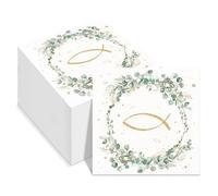 FENGCHUANG 80 Pièces Serviette Papier Eucalyptus Vert 33 x 33 cm Serviette Papier Vert Sauge Poisson d'or de Première Communion pour Mariages Baptêmes Anniversaires (Poisson Rouge)