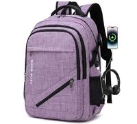 FENGDONG Grand sac à dos pour ordinateur portable de 43,9 cm, durable, imperméable, sac à dos de voyage pour homme et femme, sac à dos d'affaires avec port de charge USB et port casque Violet clair