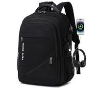 Fengdong Sac à Dos pour Ordinateur Portable avec Chargeur USB et écouteurs 17,3" Noir