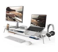 Fenge Dual Support d'Écran d'Ordinateur pour Téléphone/Pad,Ordinateur,Tablette,Casque Grand Écran Multifonctionnel À 2 Niveaux pour Ordinateur Portable, 108 x 23,5 x 14,5 cm-Charge de 50kg (Blanc)