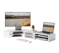 Fenge Monitor Stand 3 en 1, Support Moniteur Bureau, avec Tiroirs, Plateaux, Forme en L, Combinaison Libre, Réhausseur d'Écran, pour Bureau Domicile, PC, Ordinateur Portable, Imprimante, TV (Blanc)