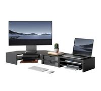 Fenge Monitor Stand 3 en 1, Support Moniteur Bureau, avec Tiroirs, Plateaux, Forme en L, Combinaison Libre, Réhausseur d'Écran, pour Bureau Domicile, PC, Ordinateur Portable, Imprimante, TV (Noir)