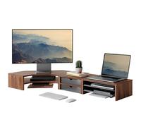 Fenge Monitor Stand 3 en 1, Support Moniteur Bureau, avec Tiroirs, Plateaux, Forme en L, Combinaison Libre, Réhausseur d'Écran, pour Bureau Domicile, PC, Ordinateur Portable, Imprimante, TV (Marron)