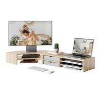 Fenge Monitor Stand 3 en 1, Support Moniteur Bureau, avec Tiroirs, Plateaux, Forme en L, Combinaison Libre, Réhausseur d'Écran, pour Bureau Domicile, PC, Ordinateur Portable, Imprimante, TV (Chêne)